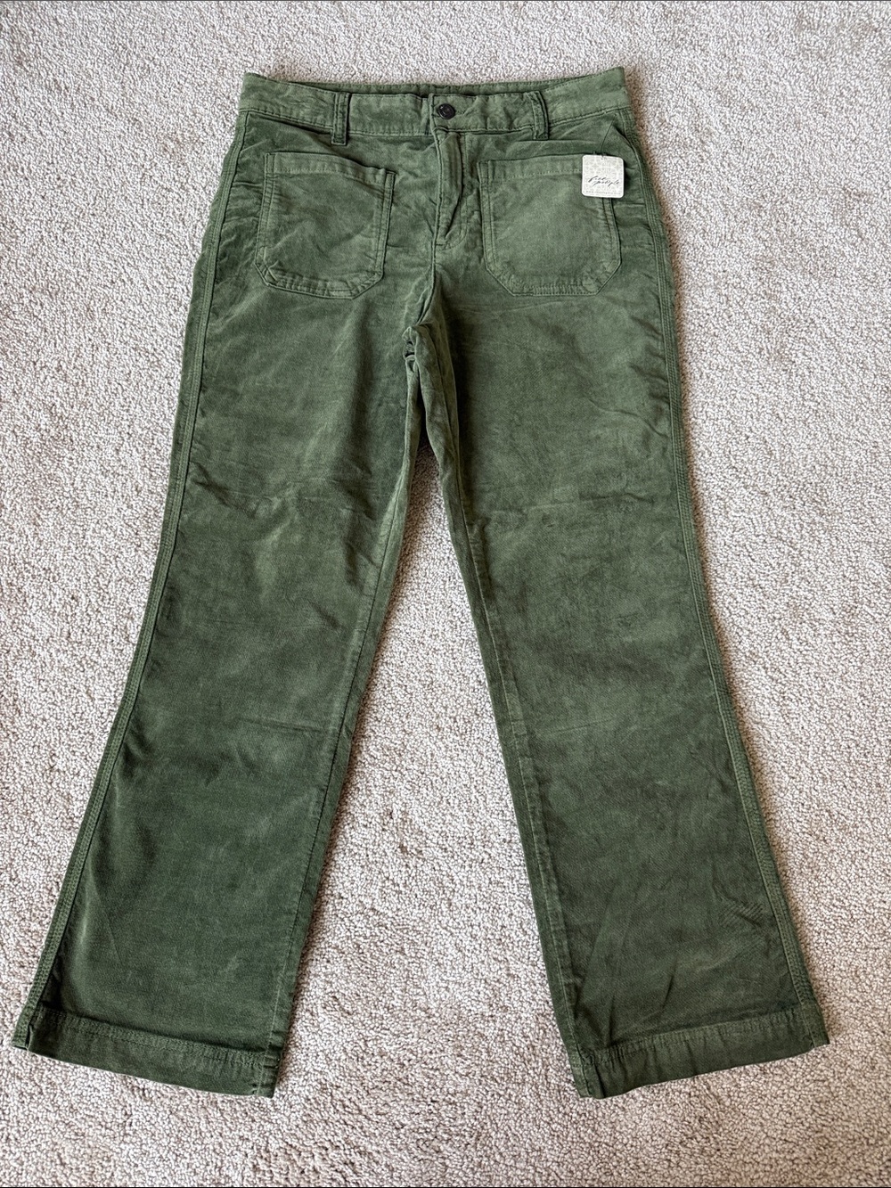 NWT Free People High Time Velvet Kick Flare Pants Olive Green - Picture 4 of 12